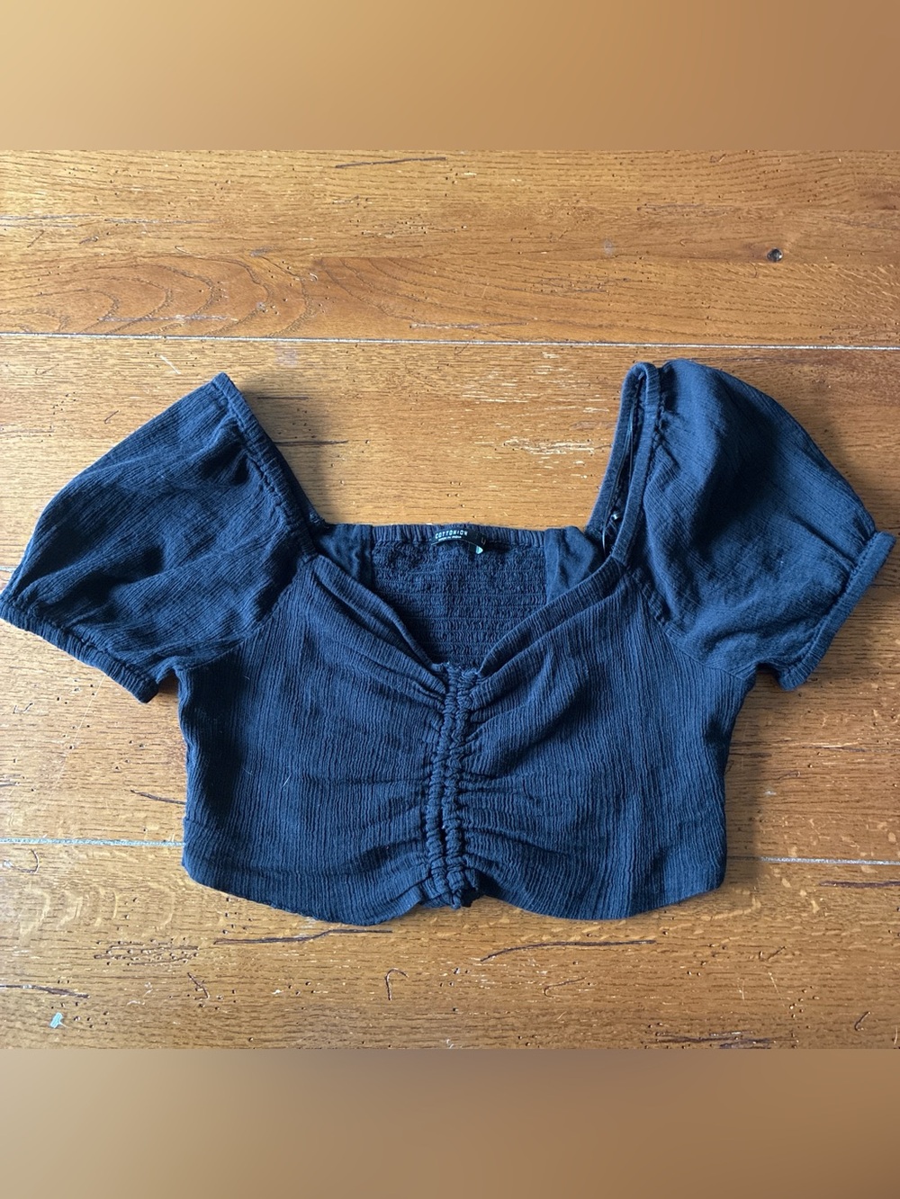 Cotton On black Ruched Front Puff Sleeve Crop Top